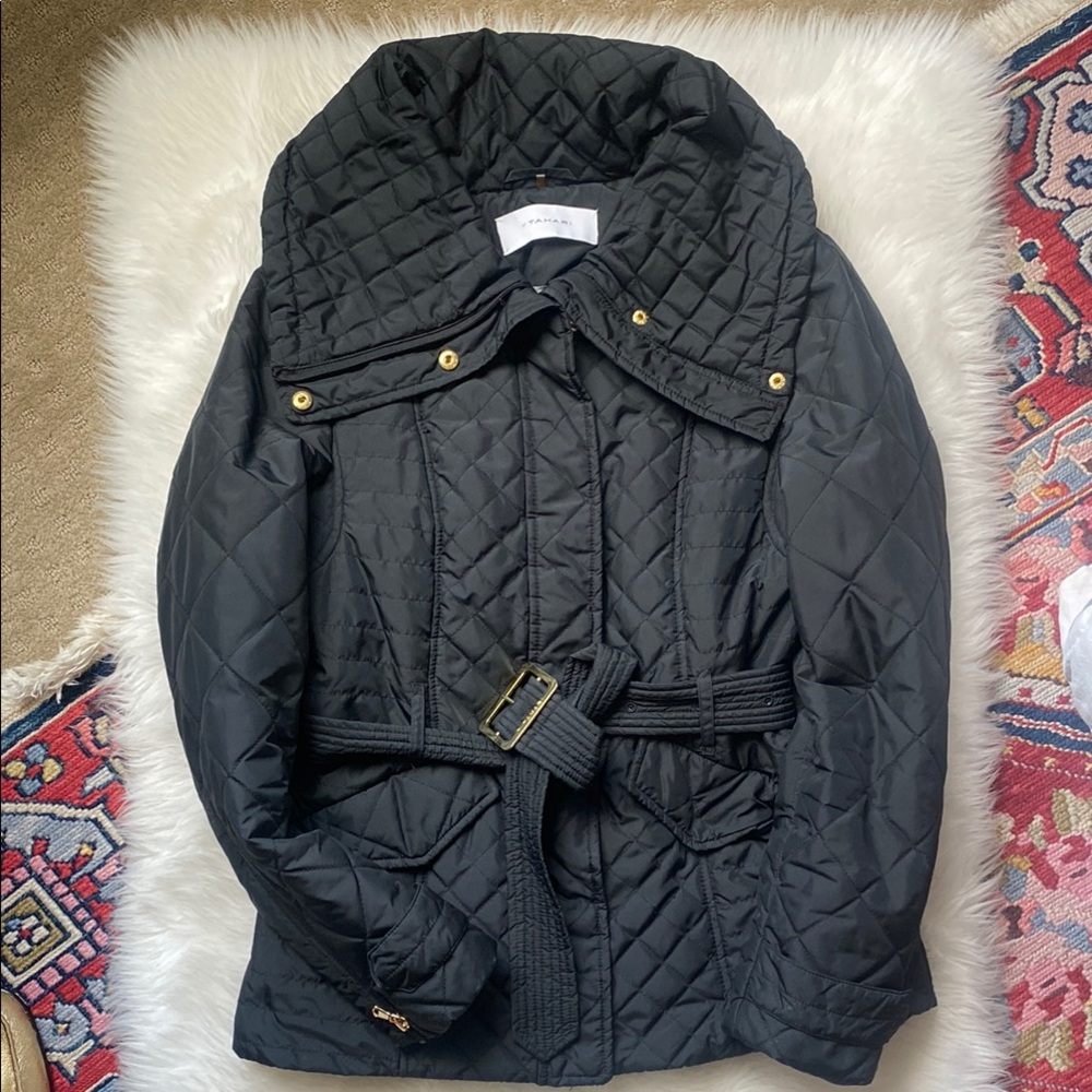 Black Quilted Jacket with Belt